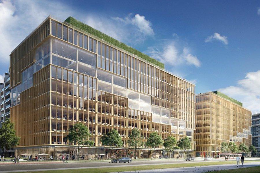 Массивная деревянная офисная башня T3 Bayside начинает подниматься